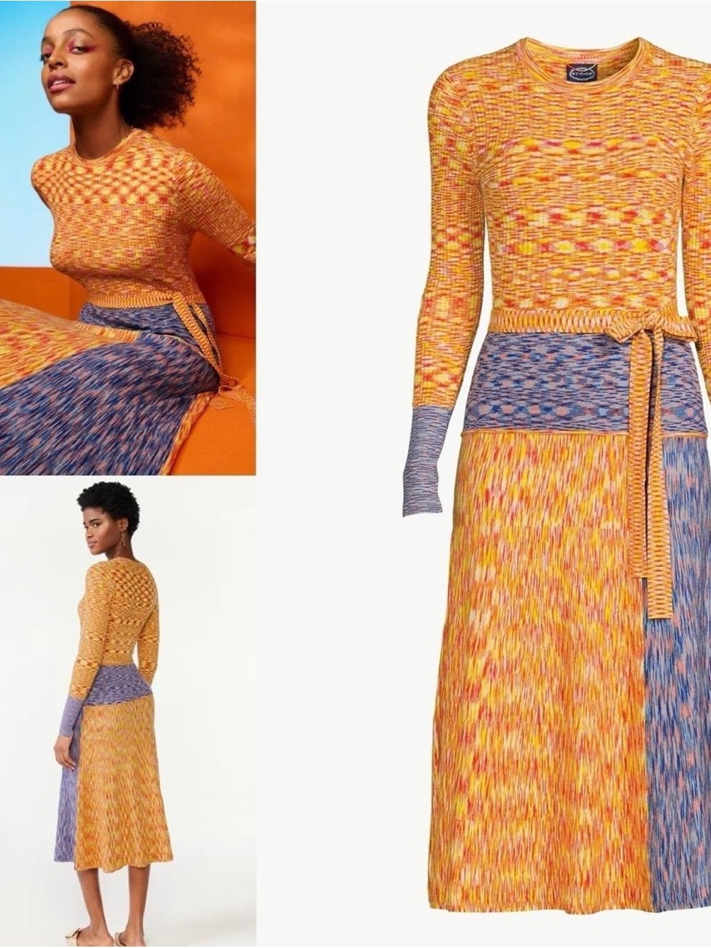 Multicolor Knitted Midi Knit Dress by Scoop Sz Sm - Orange & Blue